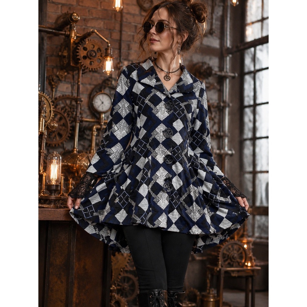 Studio Nouveau Geometric Textured Swing Jacket Women Large Art to Wear Steampunk